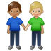 👨🏽‍🤝‍👨🏼 men holding hands: medium skin tone, medium-light skin tone display on Samsung